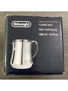 DeLonghi Caraffa Latte Milk Frothing Stainless Jug 12oz 350 ml Made in Italy NOB
